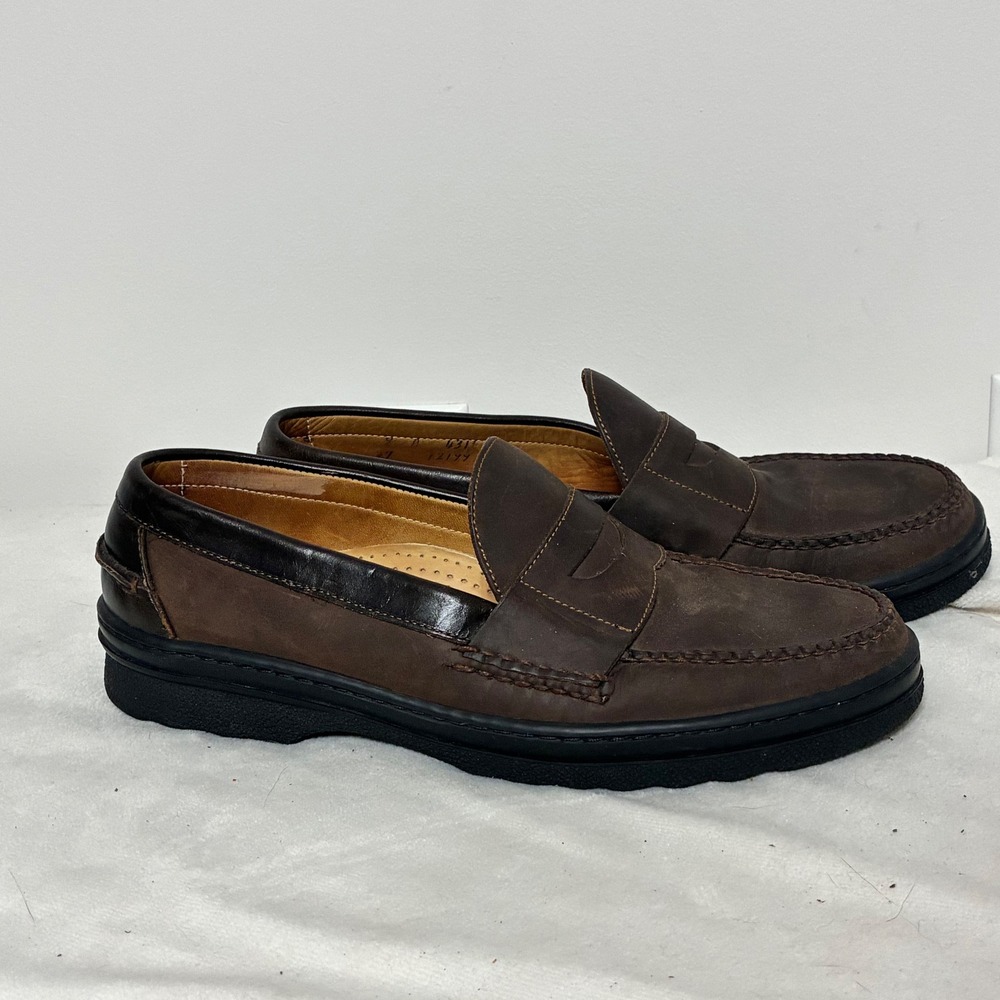 Cole Haan Mens Brown Leather Penny Loafers Lug Sole Slip On Shoes 9 M 12177